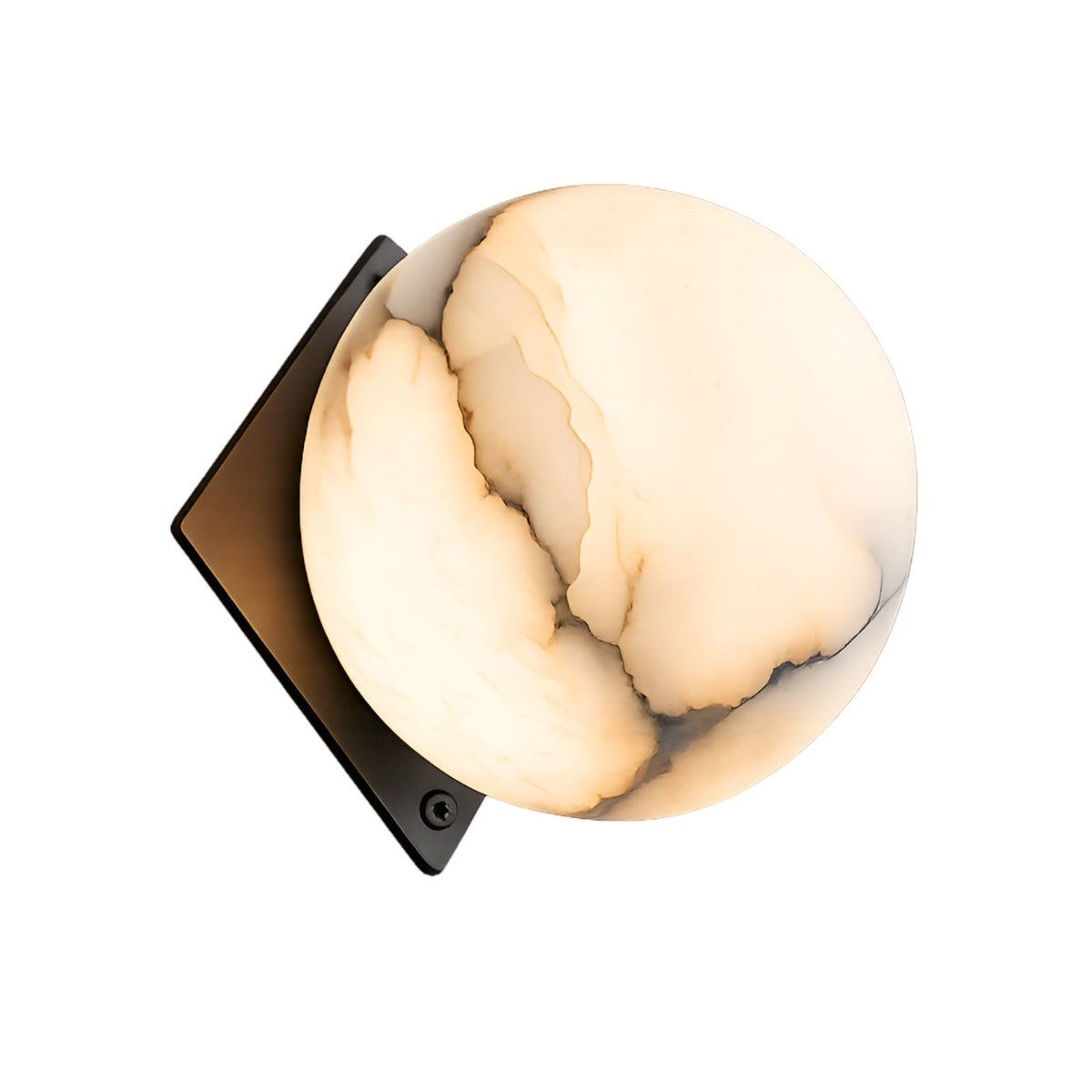 Oblyra 1 Light Small Angled Plate Alabaster Wall Light - Soft White & Black