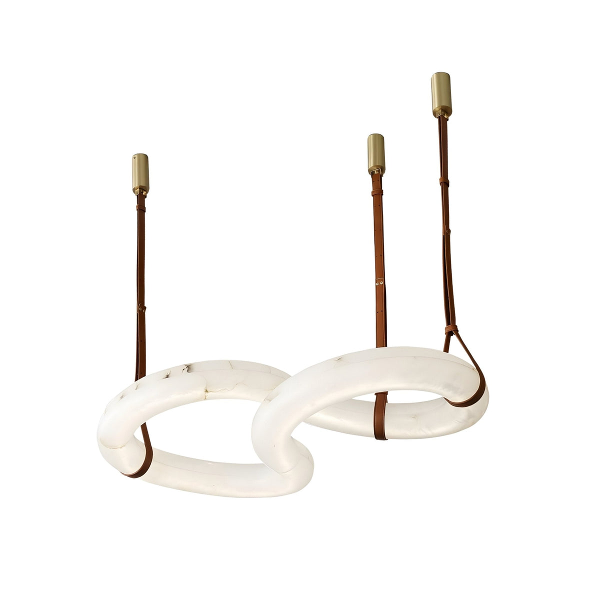 Serava LED Small Alabaster Loop Pendant Light - Brown Leather & Soft White