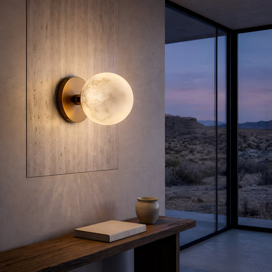 Lunavere 1 Light Alabaster Sphere Wall Light - Brass