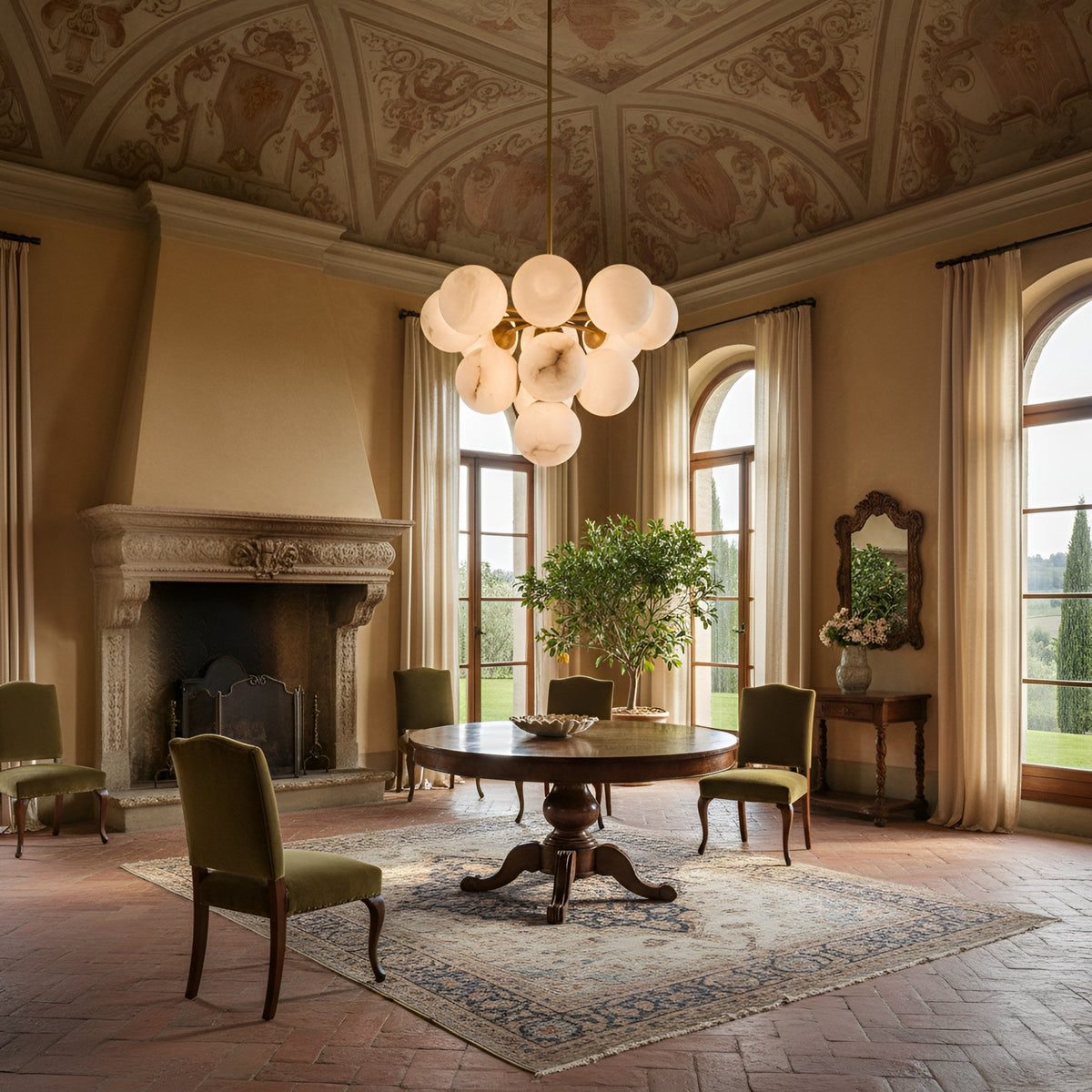 Astra 13 Light Alabaster Cluster Chandelier - Brushed Brass