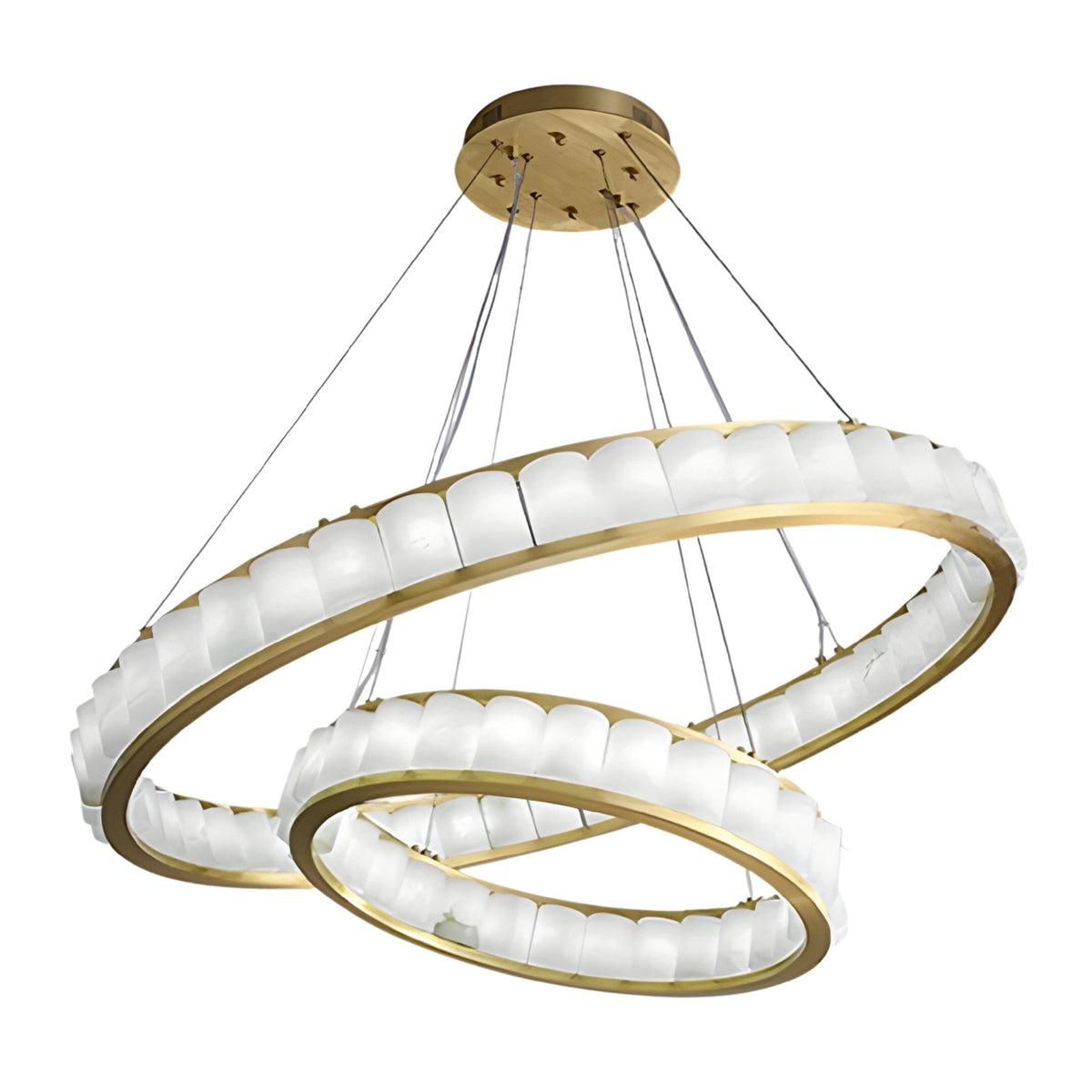 Orion 64 Light 2 Tier Ring Alabaster Chandelier - Brushed Brass