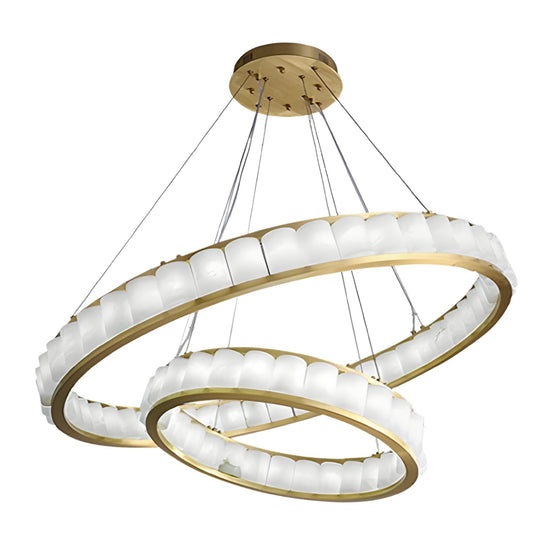 Orion 64 Light 2 Tier Ring Alabaster Chandelier - Brushed Brass