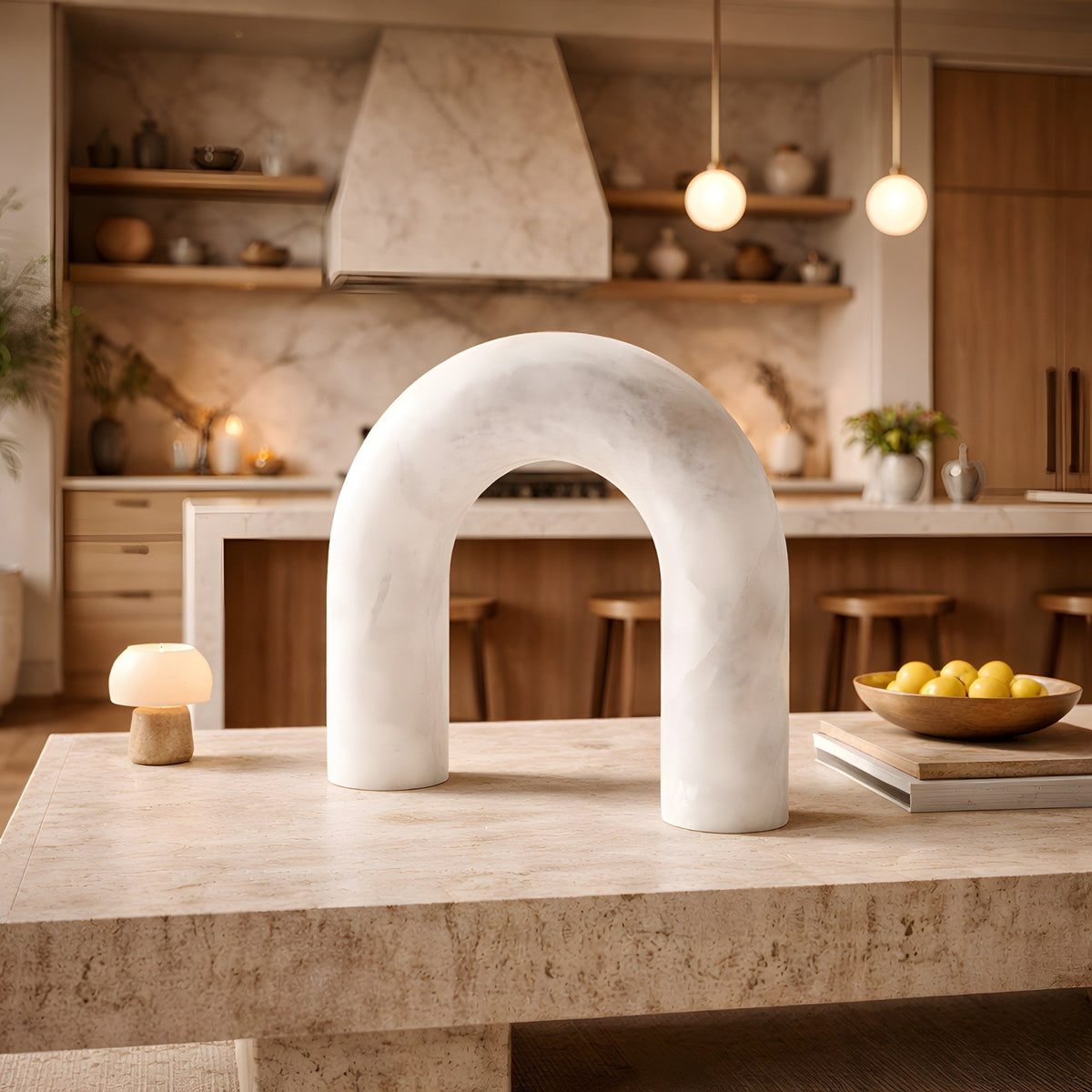 Arcella LED Sculpted Arch Alabaster Table Lamp - Soft White
