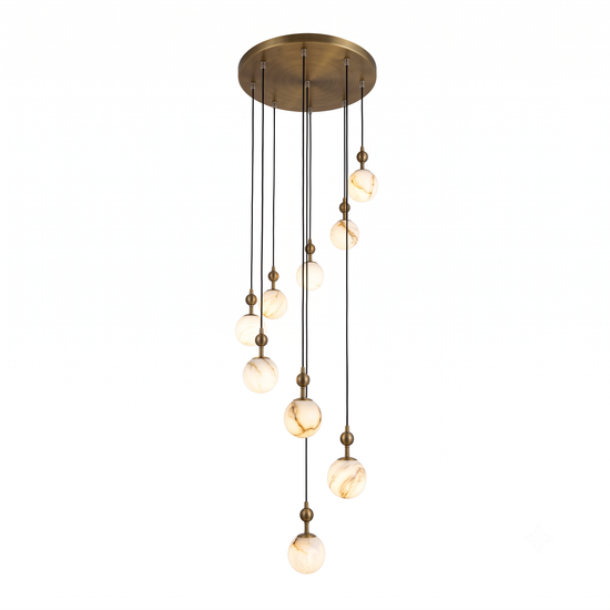 Lorixa 9 Light Cascading Alabaster Chandelier - Brushed Bronze
