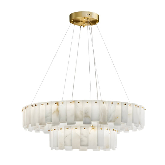 Valeris 28 Light 2 Tier Alabaster Chandelier - Soft White & Brass