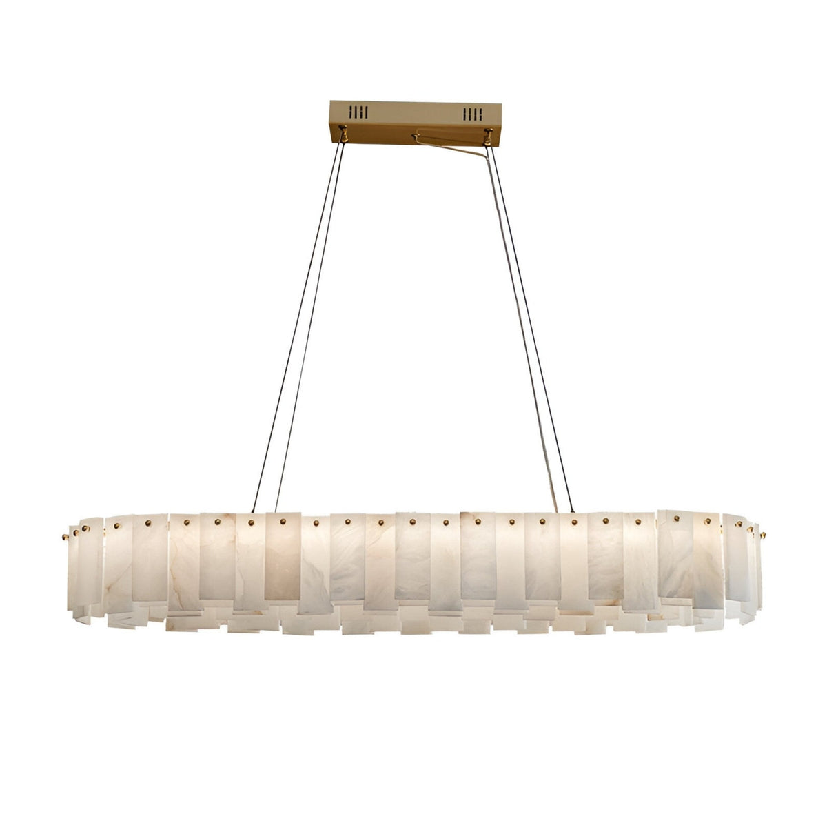 Valeris 14 Light Alabaster Linear Chandelier - Soft White & Brass