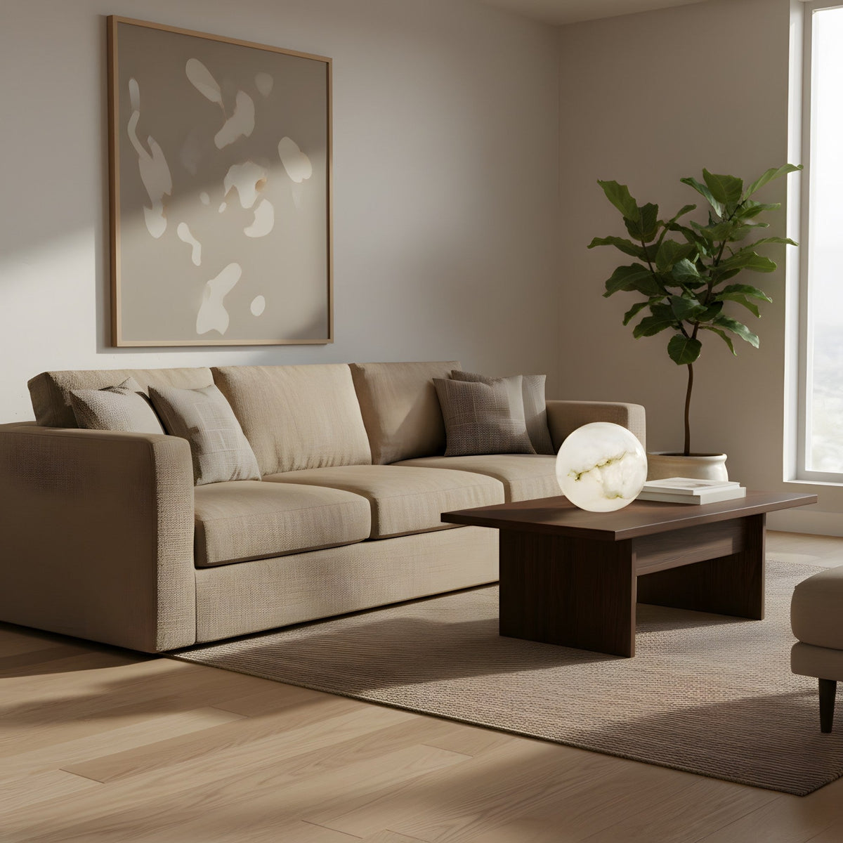Zavero Alabaster Orb Table Lamp - Soft White