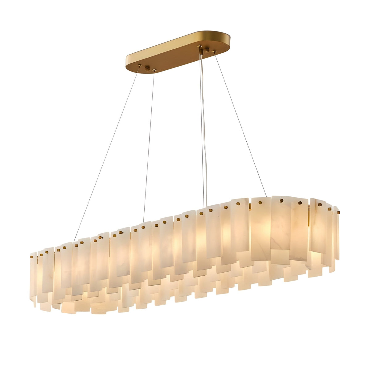 Valeris 14 Light Alabaster Linear Chandelier - Soft White & Brass