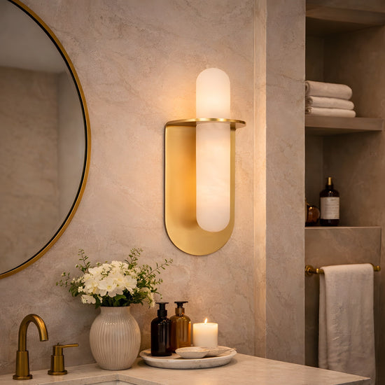 Luneth LED Small Alabaster Wall Light - Brushed Brass