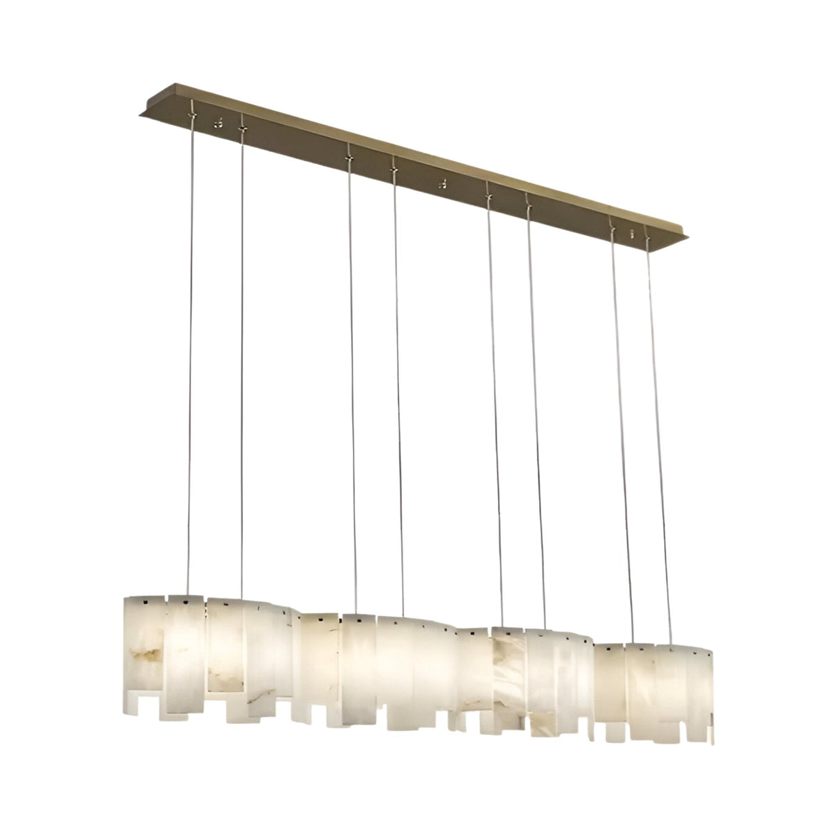 Elara 8 Light Alabaster Linear Chandelier - Soft White & Brass