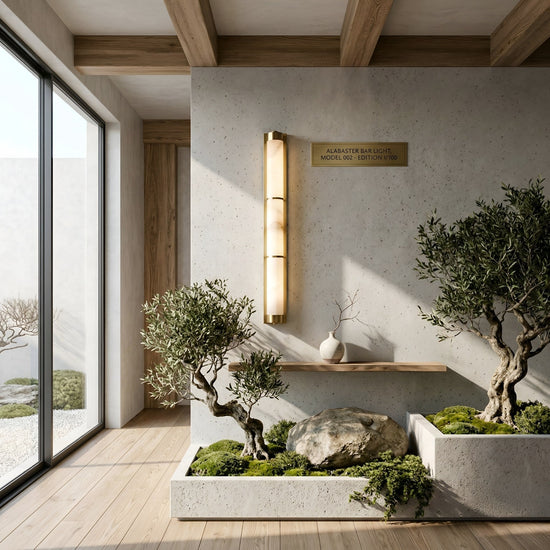 Arelis LED Vertical Alabaster Wall Light - Brushed Brass
