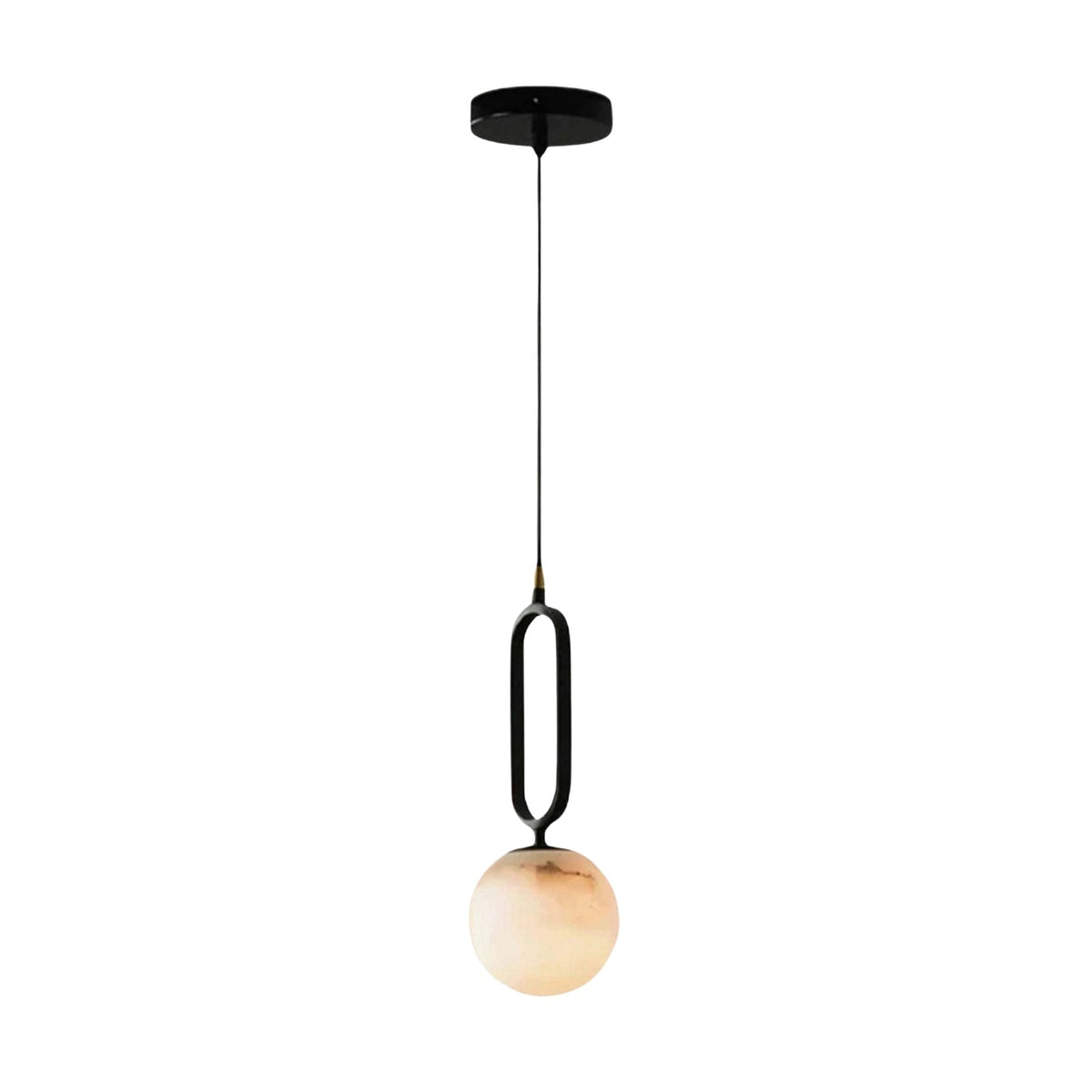 Orvyn Large Globe Alabaster Pendant Light - Matte Black & Soft White