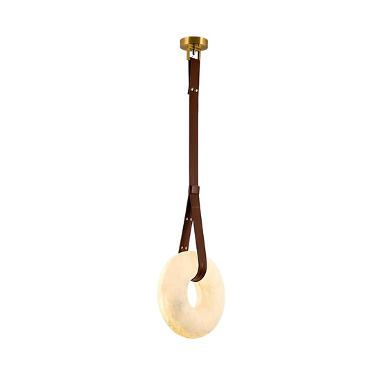 Cintura LED Alabaster Ring Chandelier - Brown Leather & Copper