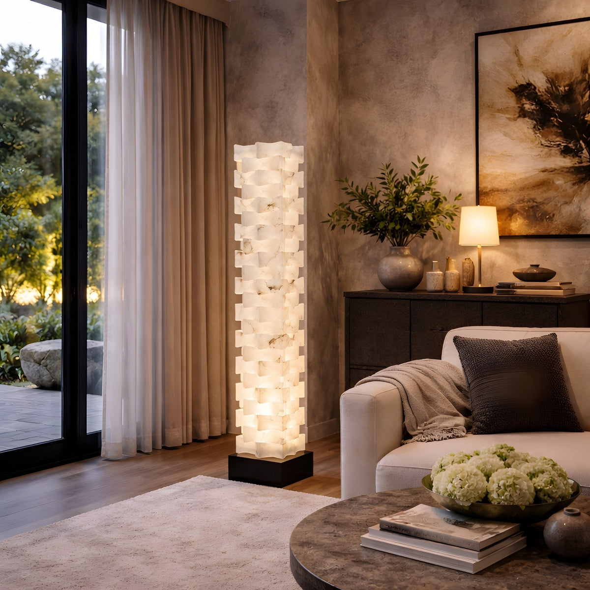 Hexaryn LED Interlocking Alabaster Floor Lamp - Matt Black