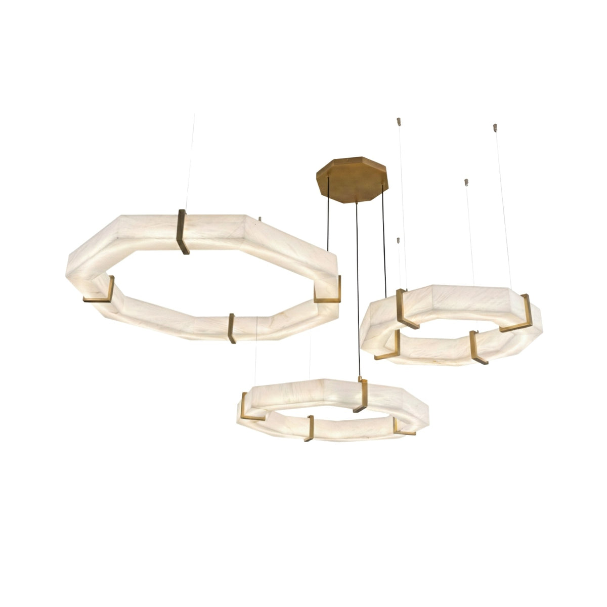 Vireon LED Triple Ring Alabaster Chandelier - Bronze