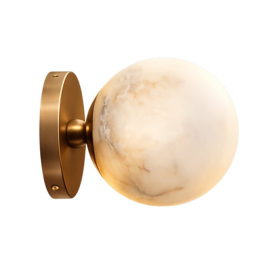 Lunavere 1 Light Alabaster Sphere Wall Light - Brass