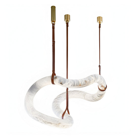 Serava Large Alabaster Asymmetric Pendant Light - Brown Leather & Brass