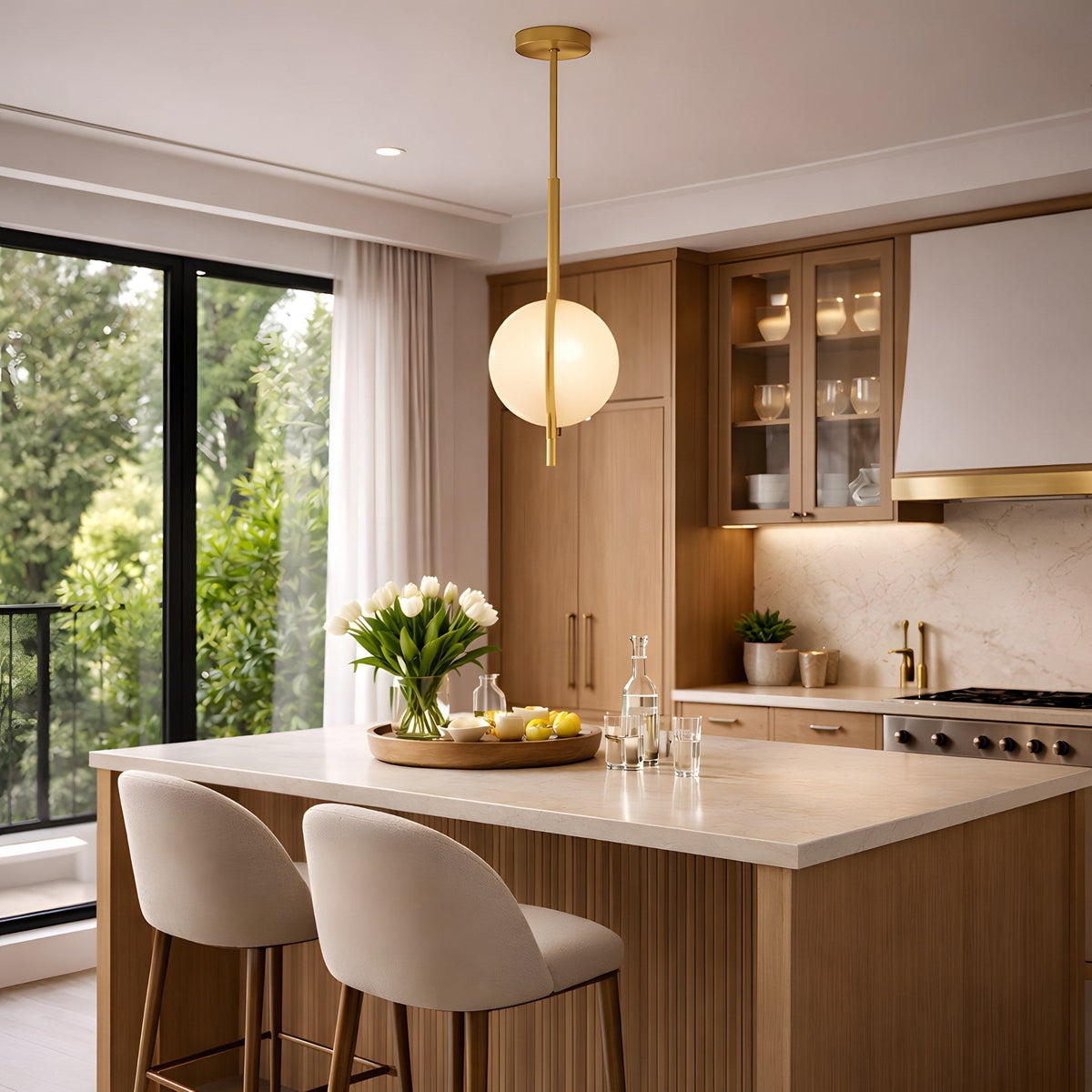 Elyra LED Alabaster Single Pendant Light - Brushed Brass