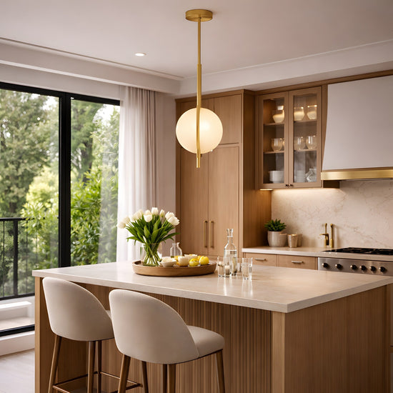 Elyra LED Alabaster Single Pendant Light - Brushed Brass