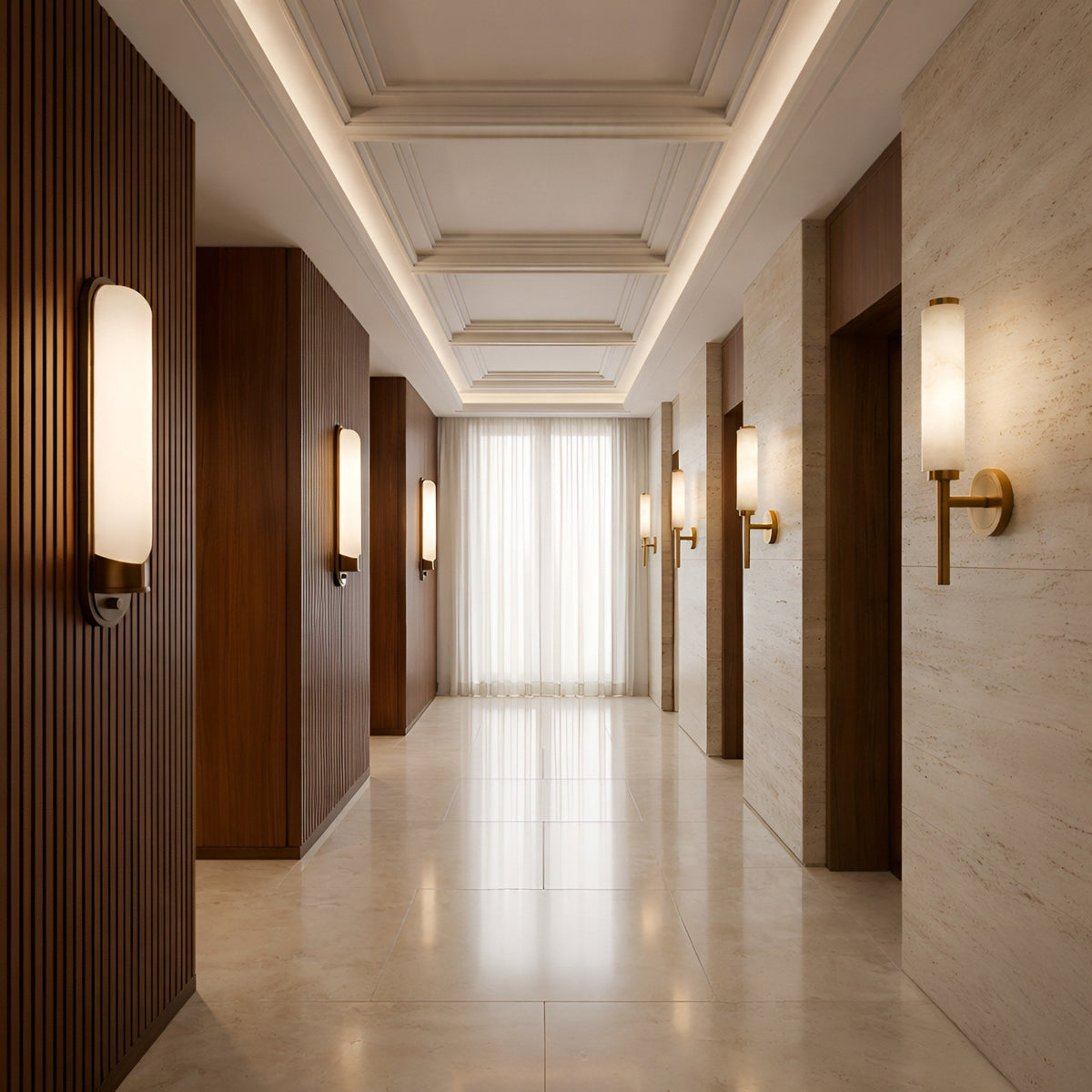 Noctera LED Alabaster Column Wall Light - Brushed Brass