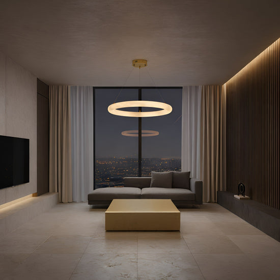 Seraphis LED Alabaster Ring Chandelier 500mm - Brushed Brass