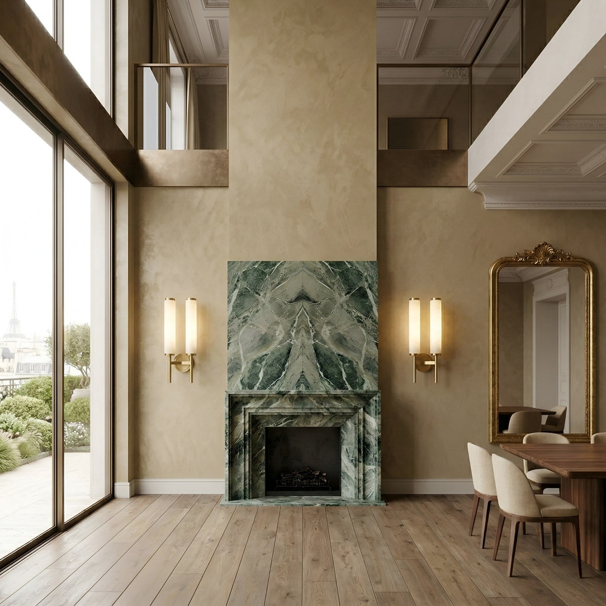 Noctera LED Twin Column Alabaster Wall Light - Brushed Brass