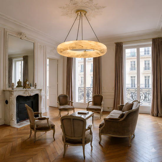 Calviro LED Small Ring Alabaster Chandelier - Soft White
