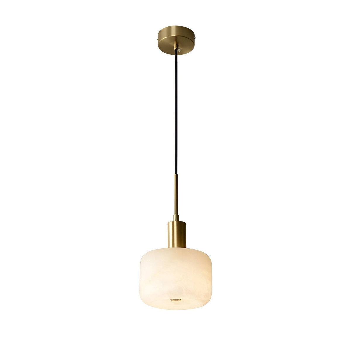 Nerix Drum Alabaster Pendant Light - Soft White & Brushed Brass