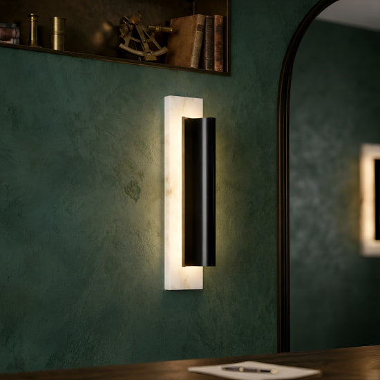 Velorin LED Alabaster Wall Light - Black & Brass