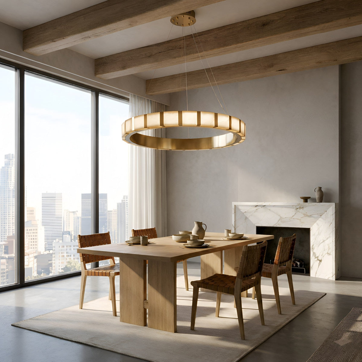 Strata LED Extra Large Alabaster Ring Chandelier - Copper