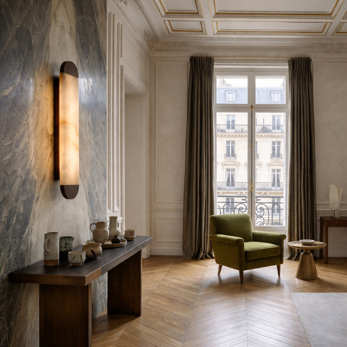 Orivelle LED Large Vertical Alabaster Wall Light - Brushed Bronze