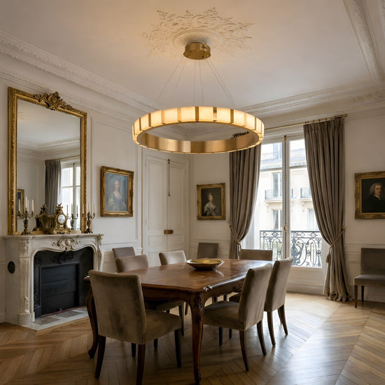 Strata LED Extra Large Alabaster Ring Chandelier - Copper