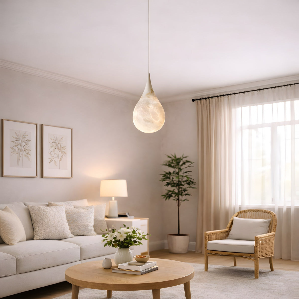 Virello Large Raindrop Alabaster Pendant Light - Soft White