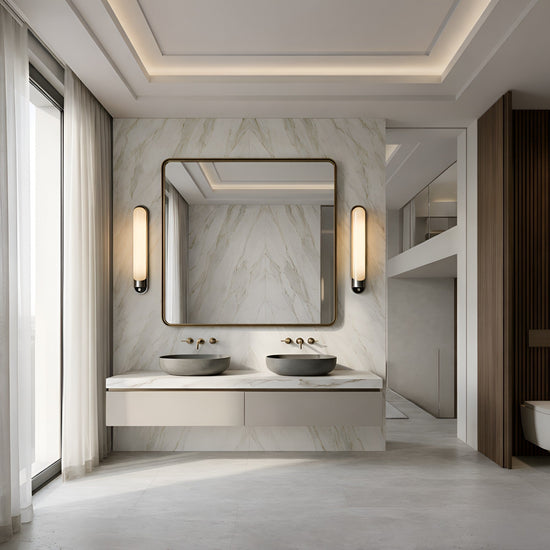 Lunaris LED Vertical Alabaster Wall Light - Black & Soft White