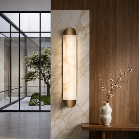 Orivelle LED Large Vertical Alabaster Wall Light - Brushed Bronze