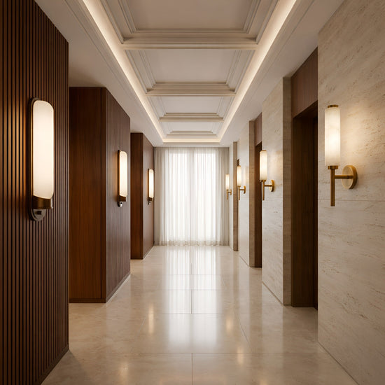 Lunaris LED Vertical Alabaster Wall Light - Black & Soft White