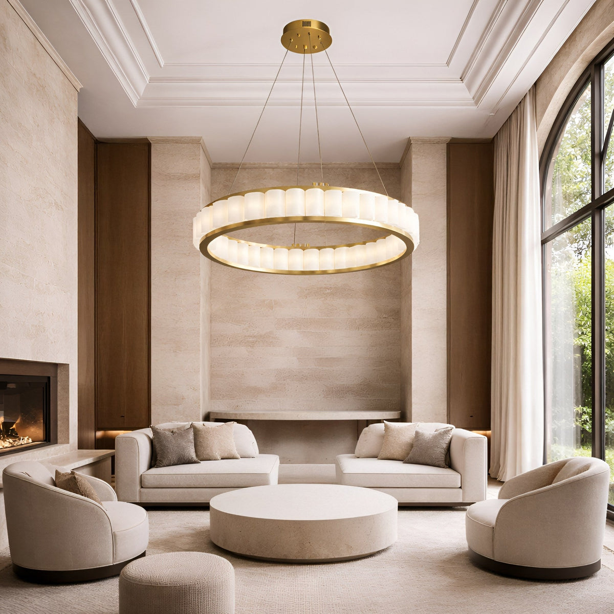 Orion 36 Light Ring Alabaster Chandelier - Brushed Brass