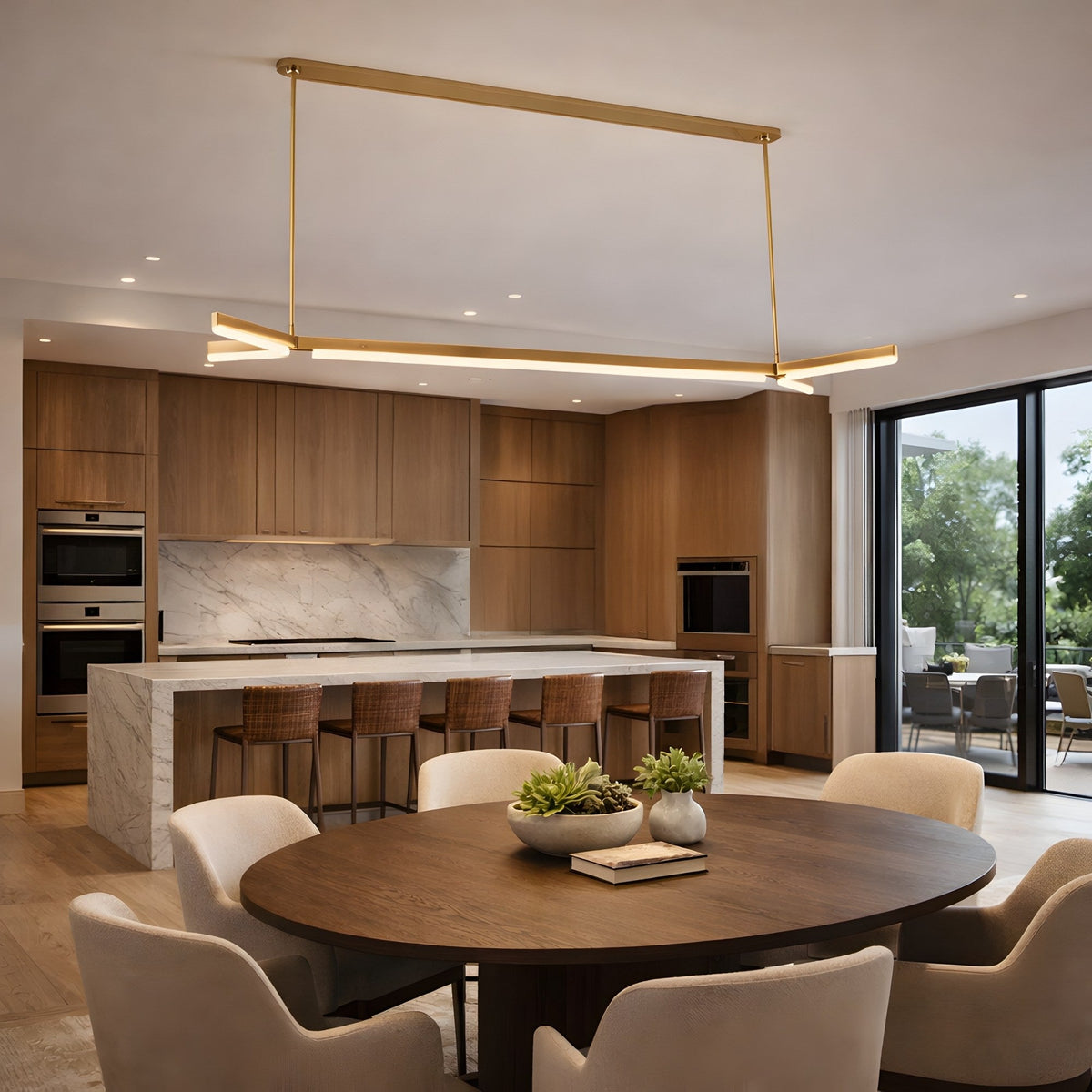 Elvaris LED Alabaster Linear Chandelier - Brushed Brass