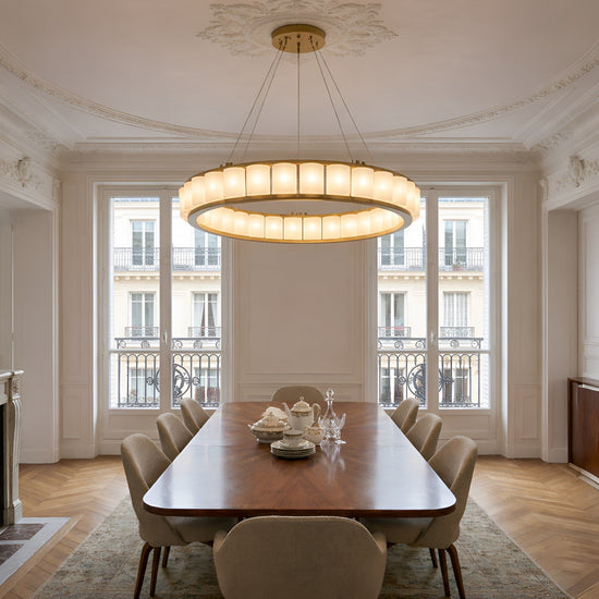 Orion 36 Light Ring Alabaster Chandelier - Brushed Brass