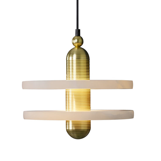 Nyxara LED Small Double Tiered Alabaster Pendant Light - Soft White & Gold