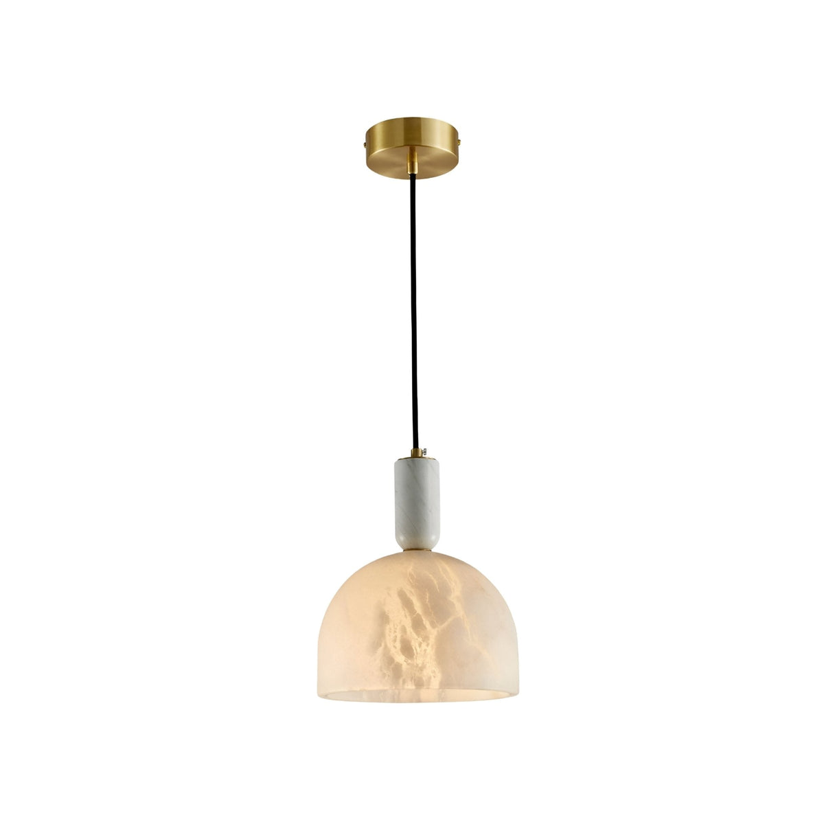 Belvix Small Dome Alabaster Pendant Light - Soft White & Brushed Brass