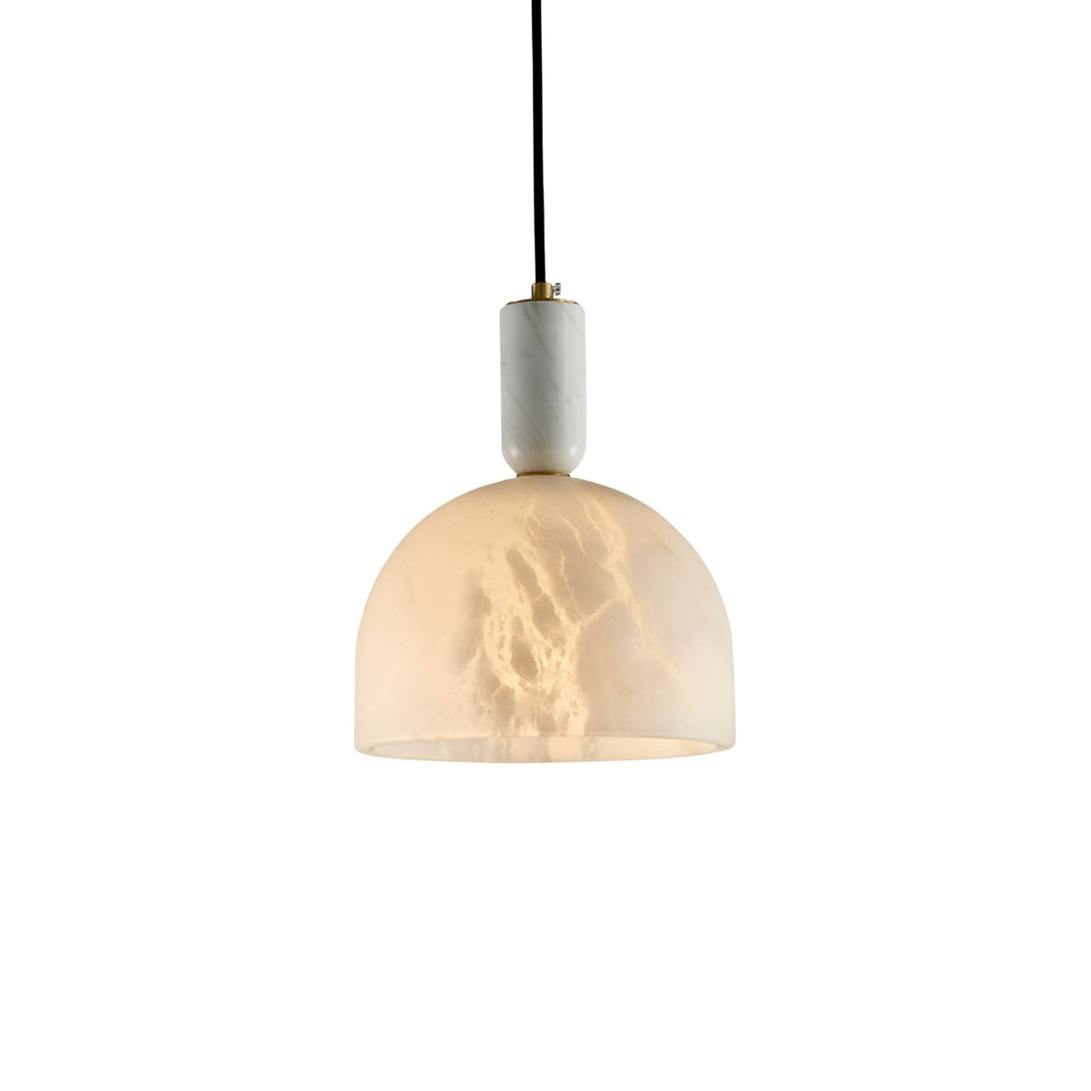 Belvix Small Dome Alabaster Pendant Light - Soft White & Brushed Brass