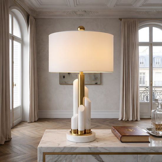 Solaryn 1 Light Offset Alabaster Table Lamp - Brass & Soft White