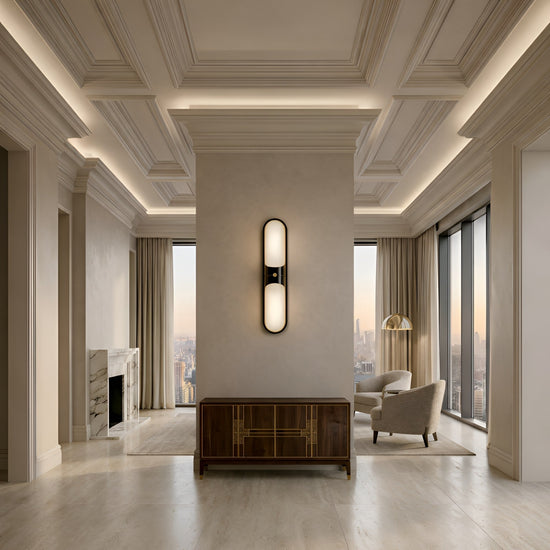 Lunaris LED Capsule Alabaster Wall Light - Black & Brass