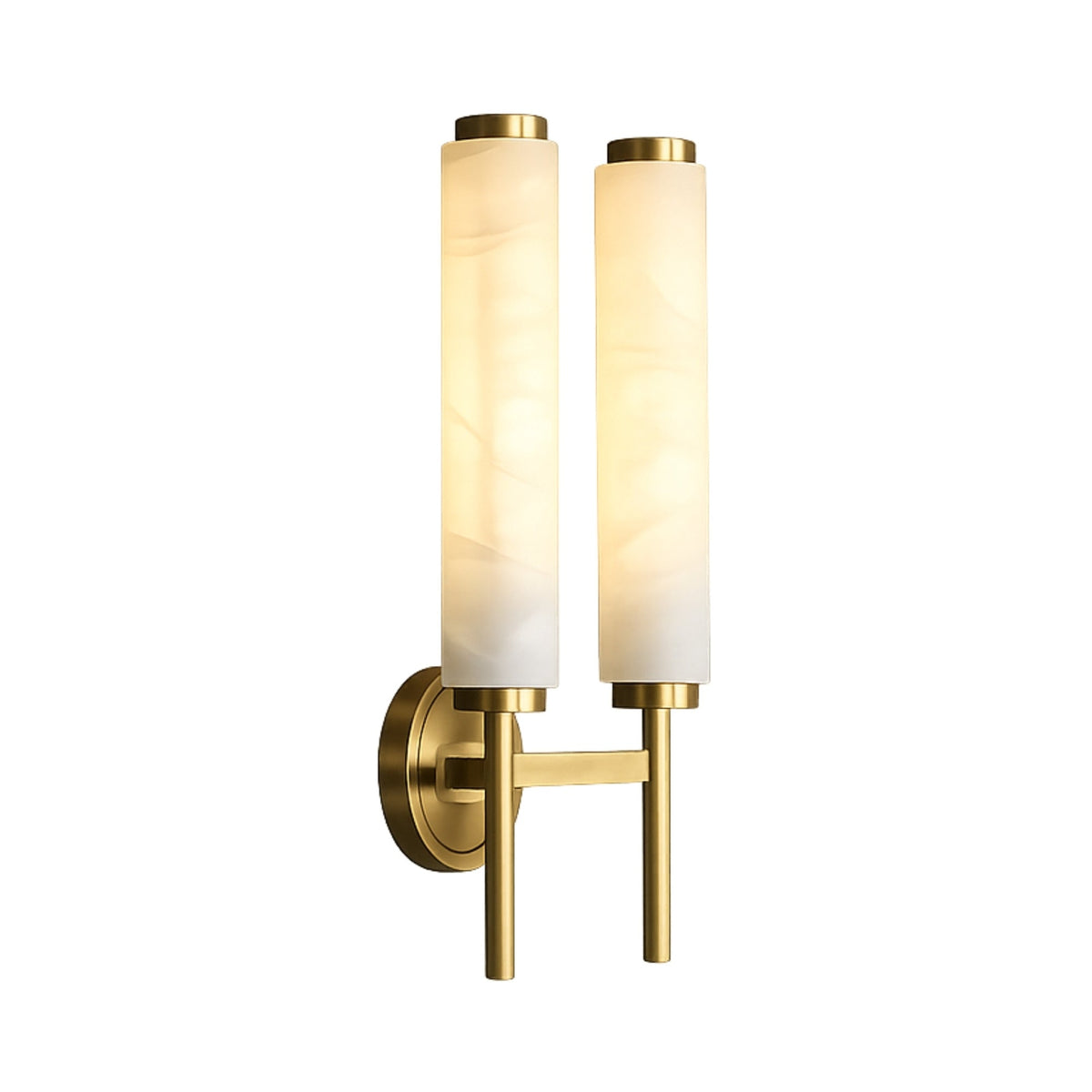 Noctera LED Twin Column Alabaster Wall Light - Brushed Brass
