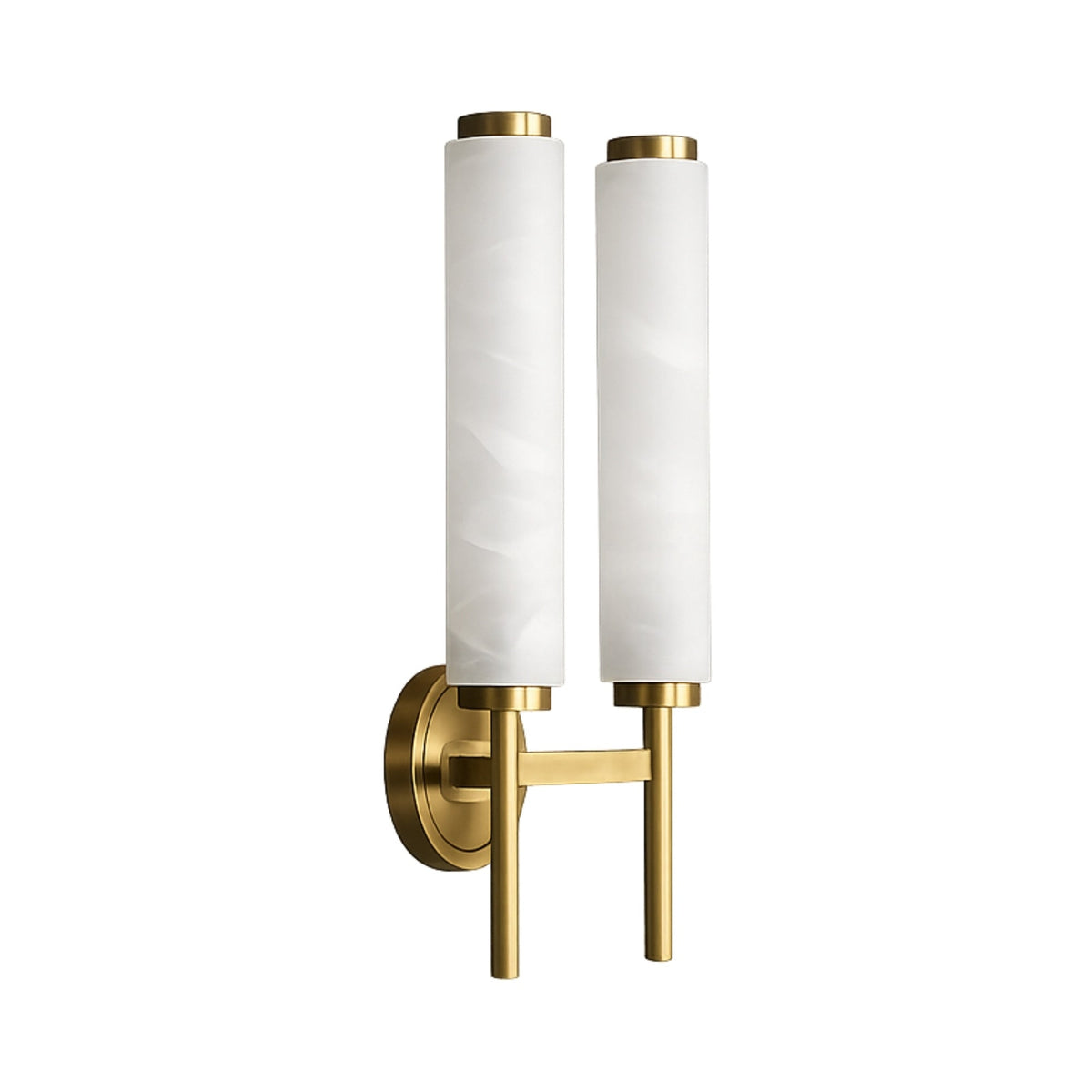 Noctera LED Twin Column Alabaster Wall Light - Brushed Brass