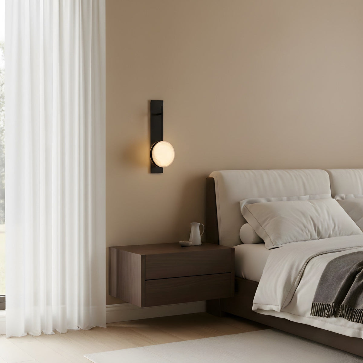 Marvello LED Alabaster Disc Wall Light - Matt Black
