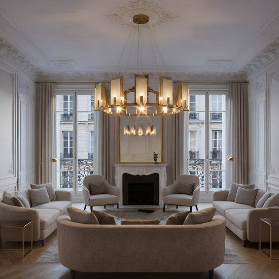 Aurevon 6 Light Circular Alabaster Chandelier - Soft White & Copper