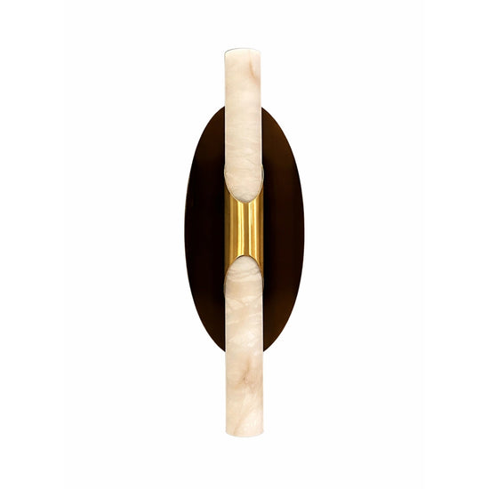 Virexa LED Oval Backplate Alabaster Wall Light - Black & Brushed Brass