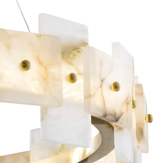 Ravion LED Panelled Alabaster Chandelier 600mm - Brushed Brass